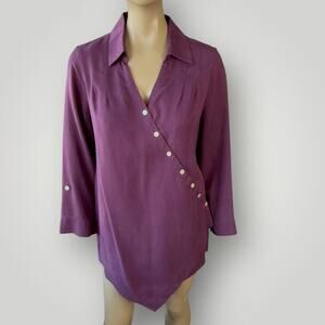 Soft Surroundings Asymmetrical Button Tunic Tops Roll Tab Sleeves Size PL Purple